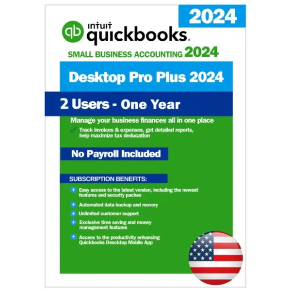QuickBooks Desktop Pro Plus 2024 – 1 Year Subscription – (2 Users)